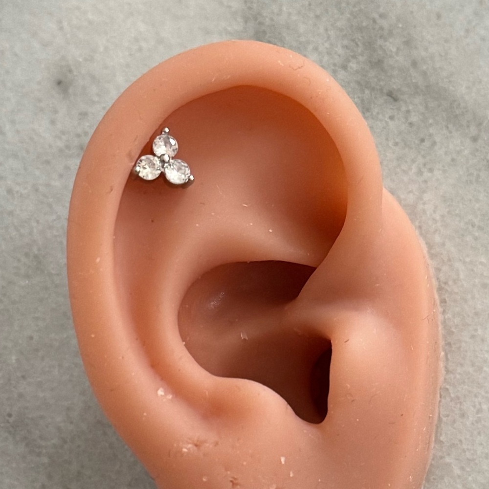 Sterling Silver Crystal Flower 3 Prong Cartilage Earring 

Brand New